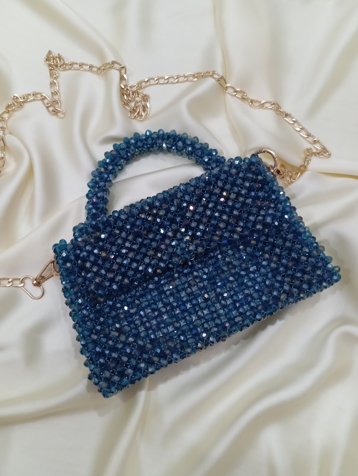 Aqua crystal beaded bag
