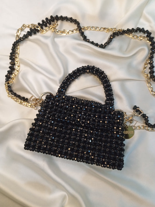 Black crystal beaded bag