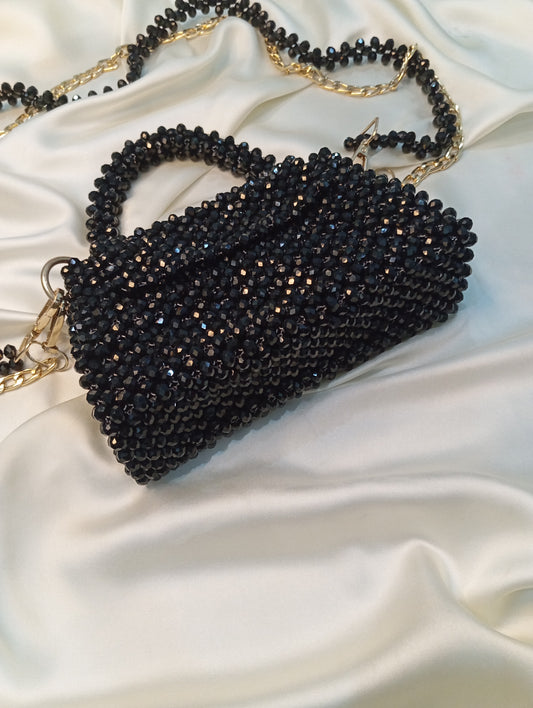 Black crystal beaded bag