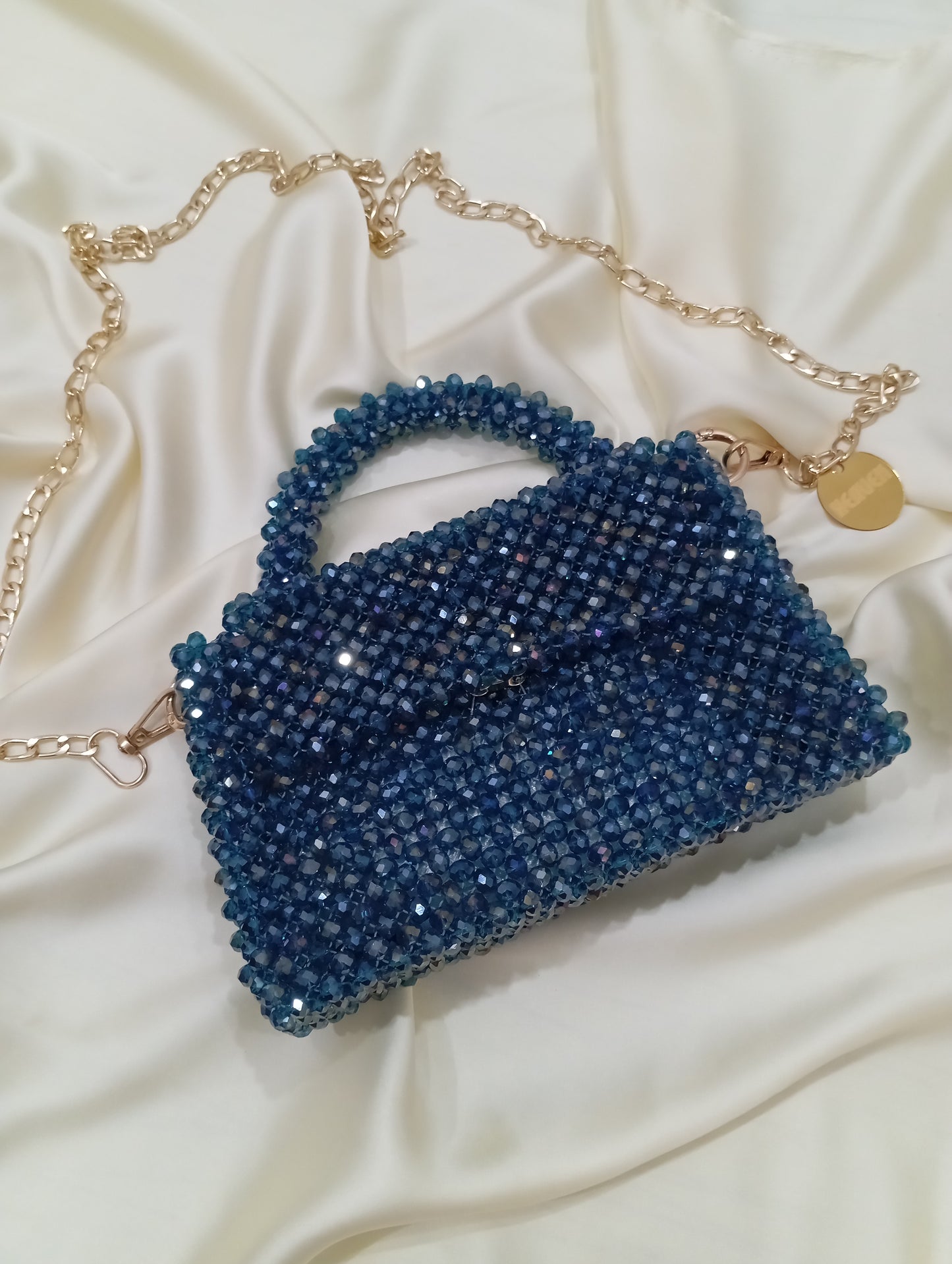 Aqua crystal beaded bag