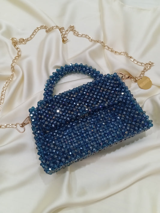 Aqua crystal beaded bag