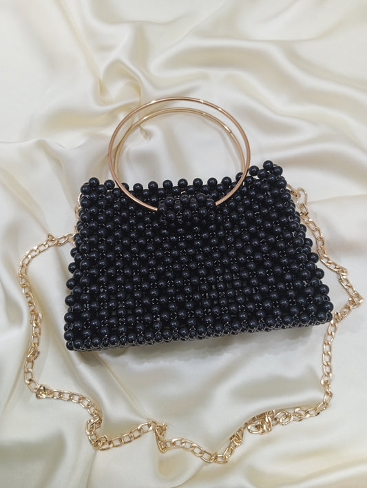 Pack beaded bag with golden handle