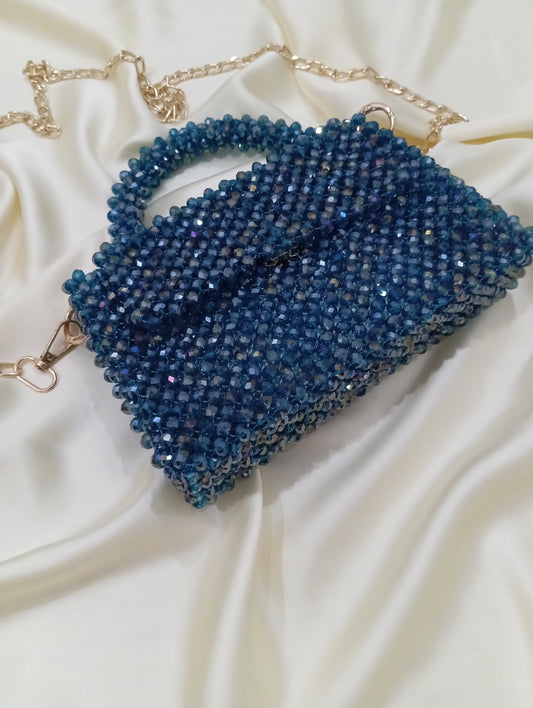 Aqua crystal beaded bag